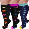 3 Pairs Plus Size Compression Socks for Women and Men Wide Calf 20-30mmhg Extra Large Knee High Support for Circulation, 03-3 Black/Blue/Red, 4X-Large view 1
