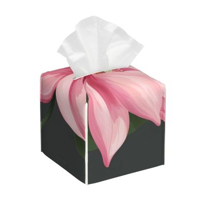 Lotus Flower 1 Printed Tissue Box Cover | Square Leather Tissue Paper Holder for Home Hotel Car Office Decor