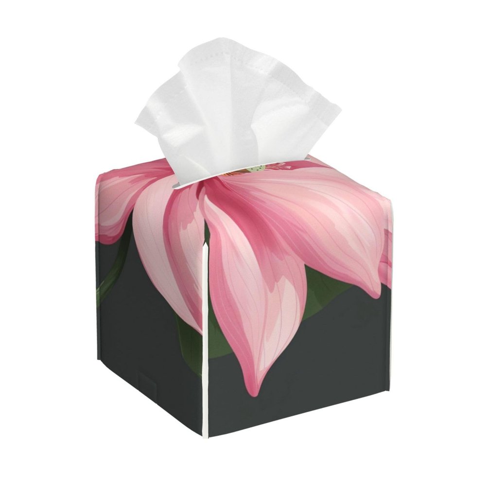 Lotus Flower 1 Printed Tissue Box Cover | Square Leather Tissue Paper Holder for Home Hotel Car Office Decor