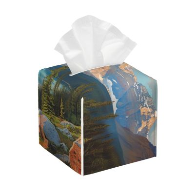 National Park Printed Tissue Box Cover | Square Leather Tissue Paper Holder for Home Hotel Car Office Decor