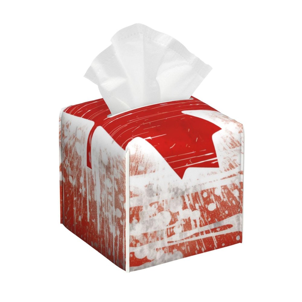 Canada Flag Printed Tissue Box Cover | Square Leather Tissue Paper Holder for Home Hotel Car Office Decor