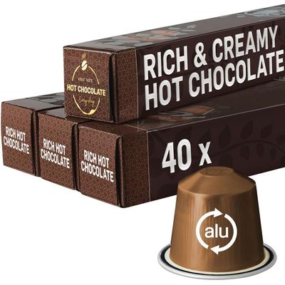 RICH & CREAMY Hot Chocolate Pods | Compatible with Nespresso | 40 Dark Chocolate Alu capsules | Perfect for a delicious Caf Mocha or the kids