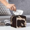 Brown Cowhide Printed Tissue Box Cover | Square Leather Tissue Paper Holder for Home Hotel Car Office Decor view 4