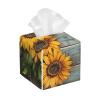 Sunflowers Wooden Board Printed Tissue Box Cover | Square Leather Tissue Paper Holder for Home Hotel Car Office Decor view 1