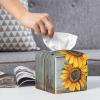 Sunflowers Wooden Board Printed Tissue Box Cover | Square Leather Tissue Paper Holder for Home Hotel Car Office Decor view 4