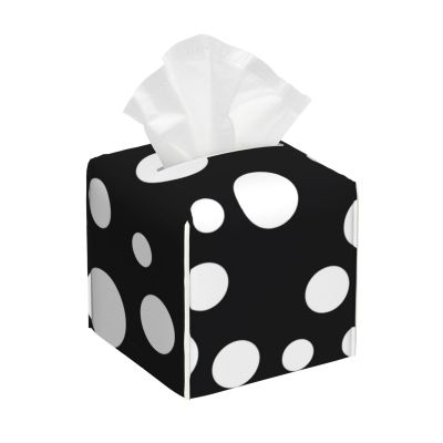 Black & White Big Dot Printed Tissue Box Cover | Square Leather Tissue Paper Holder for Home Hotel Car Office Decor