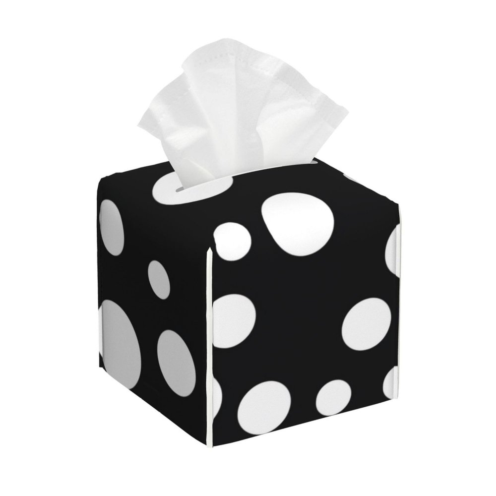 Black & White Big Dot Printed Tissue Box Cover | Square Leather Tissue Paper Holder for Home Hotel Car Office Decor