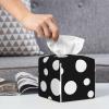Black & White Big Dot Printed Tissue Box Cover | Square Leather Tissue Paper Holder for Home Hotel Car Office Decor view 4
