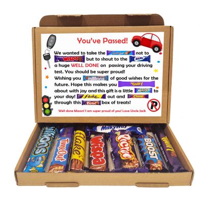 Congratulations on Passing Driving Test - Personalised Chocolate Message Gift Box Letterbox Gift Hug in a Box Chocolate Poem Unique - We/Us