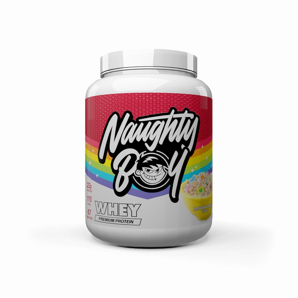 Naughty Boy Advanced Whey Protein Powder, Optimum Taste and Mixability for Both Male and Female, High Protein Low, Sugar, Low Carb,Muscle Building Powder (Rainbow Charms, 2010 g)