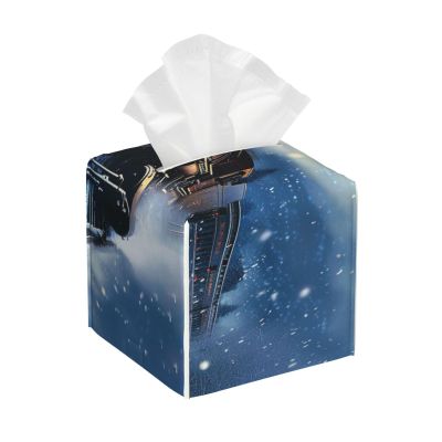 Winter Christmas Snow Night Railway Train Printed Tissue Box Cover | Square Leather Tissue Paper Holder for Home Hotel Car Office Decor