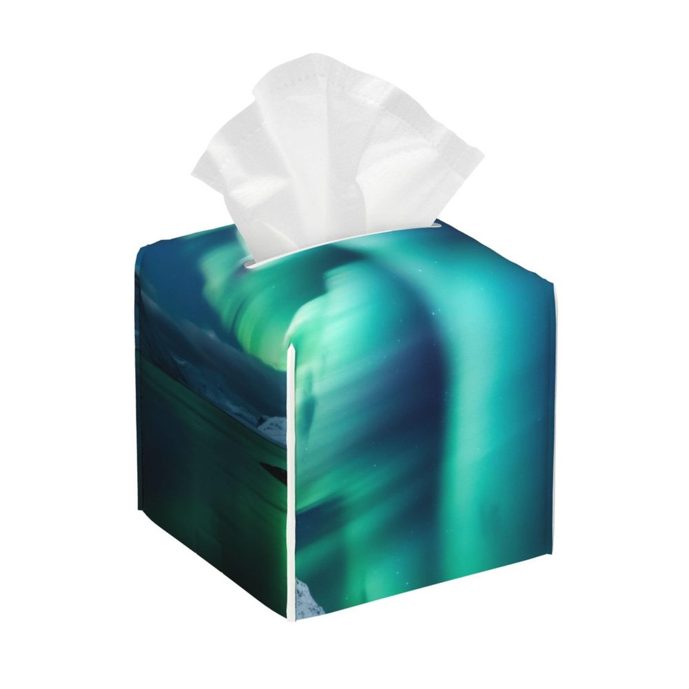 Beautiful Northern Lights Printed Tissue Box Cover | Square Leather Tissue Paper Holder for Home Hotel Car Office Decor