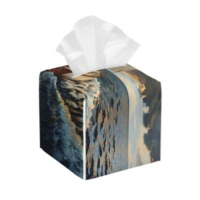 Ocean Sailboat Printed Tissue Box Cover | Square Leather Tissue Paper Holder for Home Hotel Car Office Decor