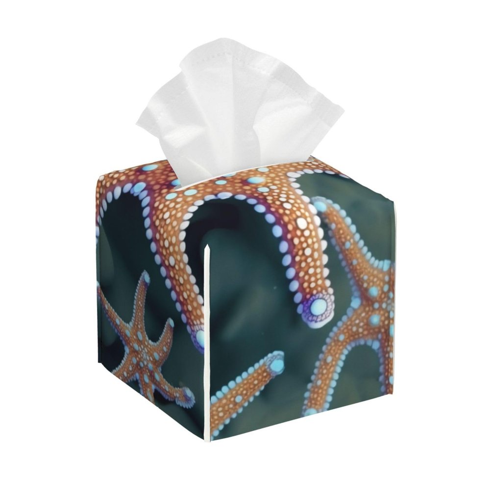 Beautiful Starfish Printed Tissue Box Cover | Square Leather Tissue Paper Holder for Home Hotel Car Office Decor