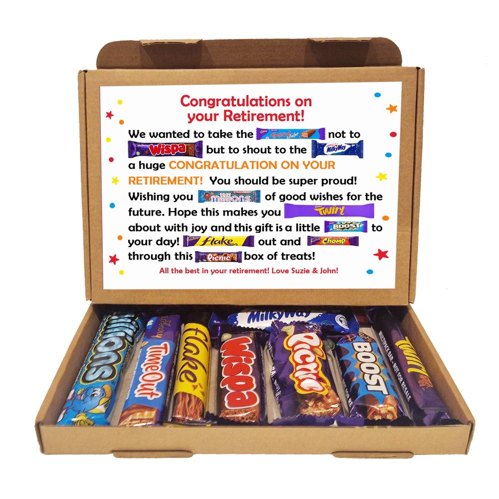 Personalised Retirement/Leaving Job Gift Box Good Luck Treat Box Letterbox Gift Hug in a Box Chocolate Poem Unique - Multi - We/Us