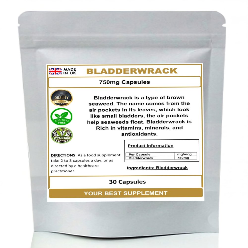Bladderwrack Capsules 750mg- Natural, Seaweed KELP (Pure no Additives) (30)