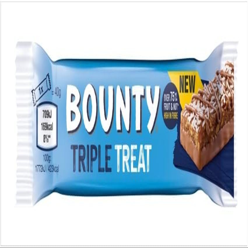 Bounty Triple Treat Fruit & Nut Chocolate Bar,Healthy Snacks 40g Delicious Tasty And Twisty Treat Gift Hamper, For Christmas,Birthday,Easter Gift (9)