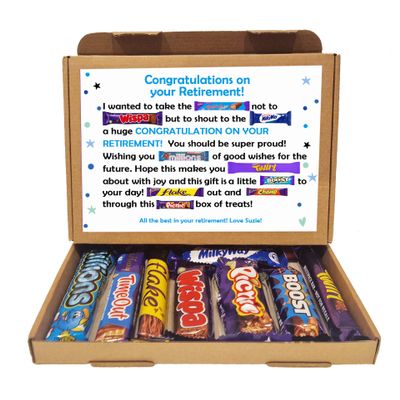 Personalised Retirement/Leaving Job Gift Box Good Luck Treat Box Letterbox Gift Hug in a Box Chocolate Poem Unique - Blue - Me/I