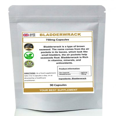 Bladderwrack Capsules 750mg- Natural, Seaweed KELP (Pure no Additives) (90)