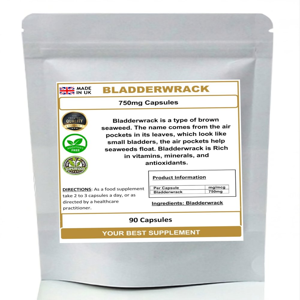 Bladderwrack Capsules 750mg- Natural, Seaweed KELP (Pure no Additives) (90)