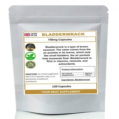 Bladderwrack Capsules 750mg- Natural, Seaweed KELP (Pure no Additives) (120)