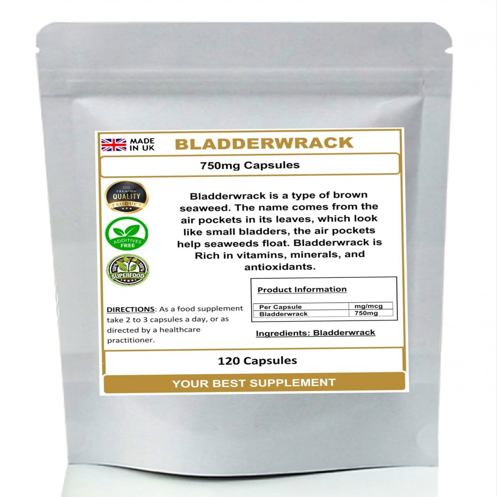 Bladderwrack Capsules 750mg- Natural, Seaweed KELP (Pure no Additives) (120)