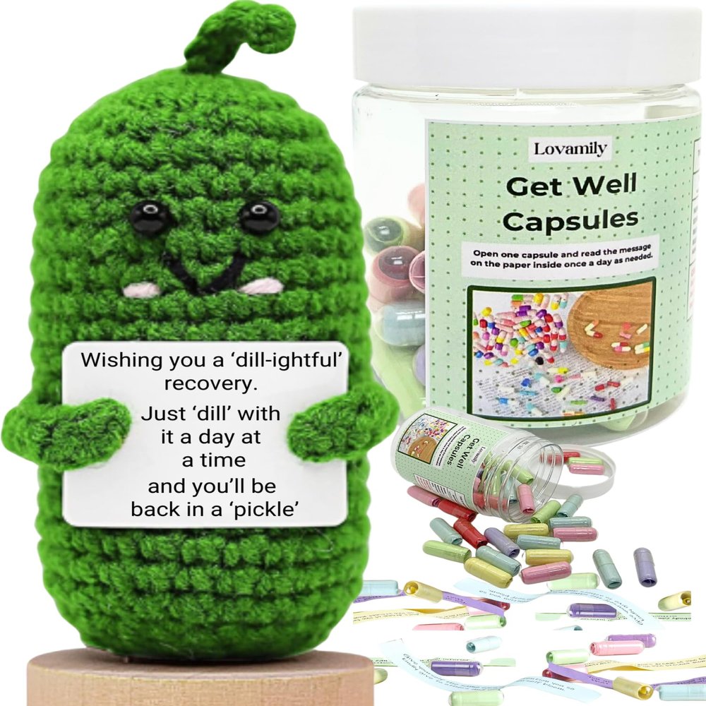 Get Well Soon Gifts - Message Capsule Bottle and Crochet with Card Uplifting Present Basket for Women Men Patients Family Coworker Friends After Surgery Recover Cancer Chemo