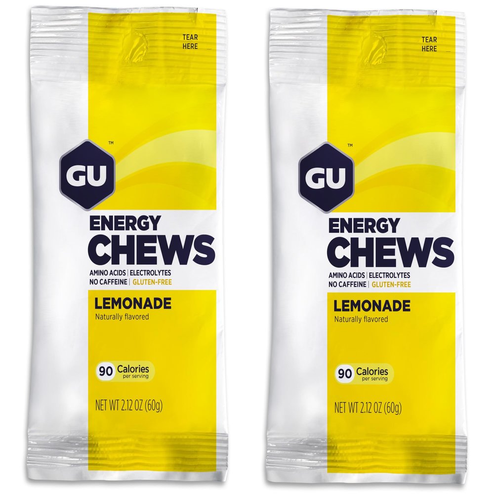 GU Energy Chews Double Serving Packs. Energy Gummies with Electrolytes for Running, Cycling, Triathlon & Other Sports - Pack of 2 (Lemonade)