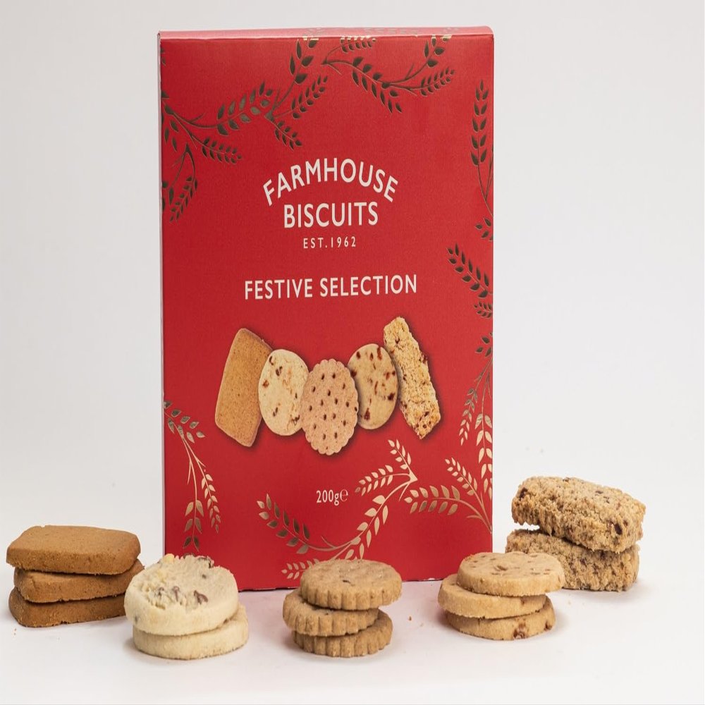 Farmhouse Biscuits Family Luxury Festive Selection 5 Multi varities 200g, Novelty British Gifts for Men and Women, Teacher Gifts Hamper, Christmas, Happy new year & All Occassions (Pack of 5 (200g))
