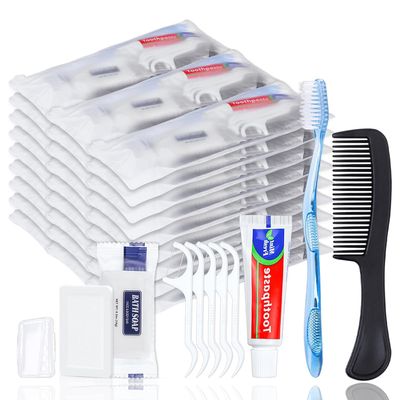 5 Sets of Personal Hygiene Kit, Disposable Toothbrushes with Toothpaste, Floss, Comb, Soap and Cover, Toiletry Kit for Homeless in Block
