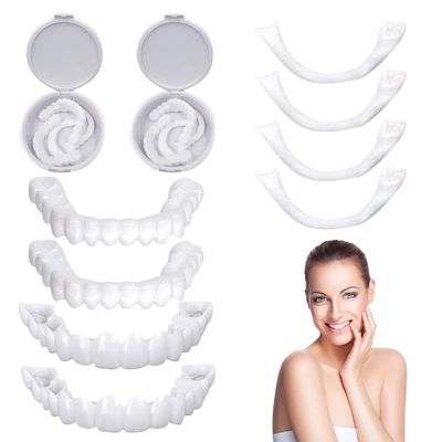 1 Pair Instant Veneer Dentures Upper & Lower Set Fake Tooth Braces, Temporary Dentures False Teeth Veneers - Confident Smile Enhancer for Men and Women Adult
