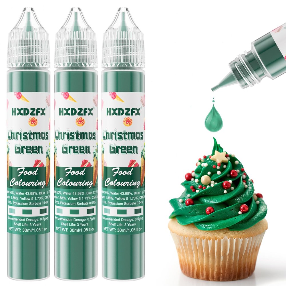 Christmas Green Food Colouring - 30ml3 Bottles Concentrated Food Colouring Liquid for Baking, Cake Decorating, Candy, Macaron, Icing and Cooking (Christmas Green, 3 Bottles x 30ml)