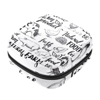 Storage Bag for Sanitary, Nursing Pad Holder, Zipper Menstrual Period Bags Farm Animals Pig Cow Rooster Duck Feminine Menstrual Pad Tampon Organizer