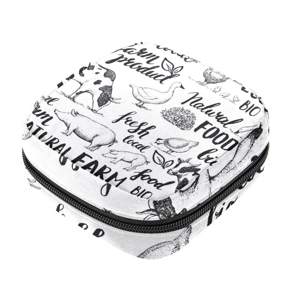 Storage Bag for Sanitary, Nursing Pad Holder, Zipper Menstrual Period Bags Farm Animals Pig Cow Rooster Duck Feminine Menstrual Pad Tampon Organizer