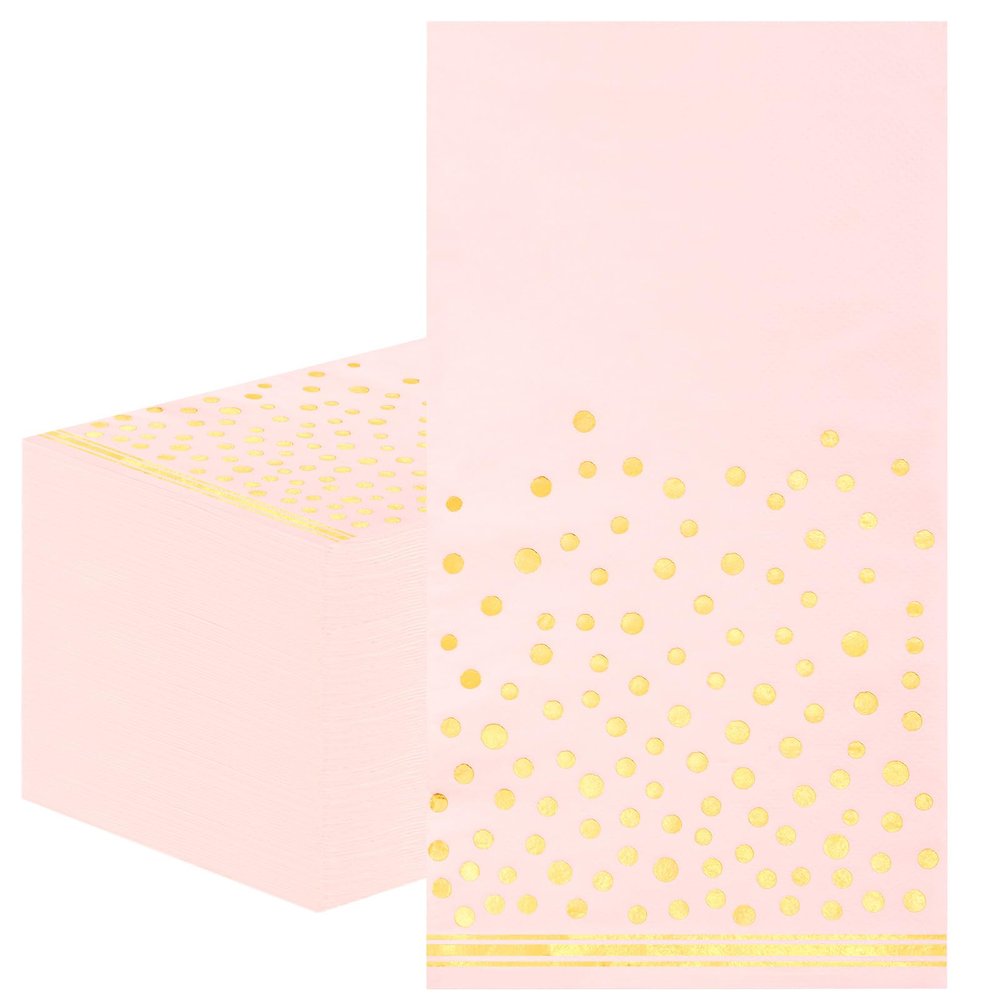 100 Pcs Pink Napkins Disposable - Pink and Gold Dinner Napkins Light Pink Paper Napkins for Bathroom Wedding Bridal Baby Shower Birthday Party Supplies
