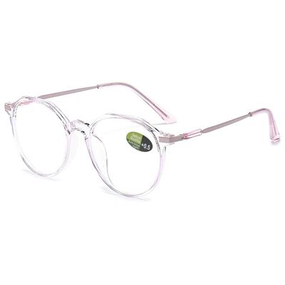 ABETOS Womens Mens Reading Glasses Retro Polygon Metal Blue Light Blocking Readers Fashion Lightweight Round Lens Eyeglasses Anti Eyestrain, Transparent Purple 200