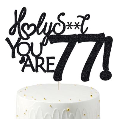 Happy 77th Birthday Cake Topper 77 Birthday Cake Toppers-Black Glitter, Funny 77th Cake Topper for Men For Women, 77th birthday decorations,77th Birthday Cake Topper Seventy seven