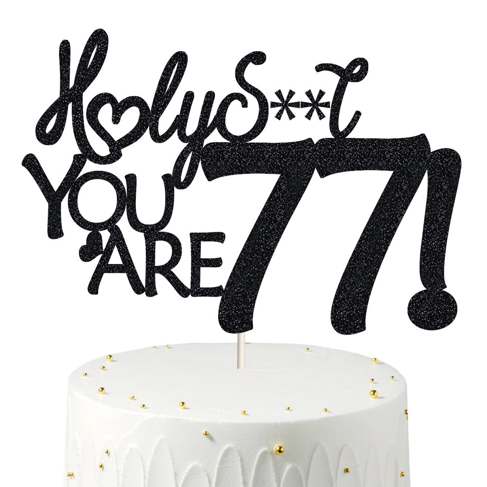 Happy 77th Birthday Cake Topper 77 Birthday Cake Toppers-Black Glitter, Funny 77th Cake Topper for Men For Women, 77th birthday decorations,77th Birthday Cake Topper Seventy seven