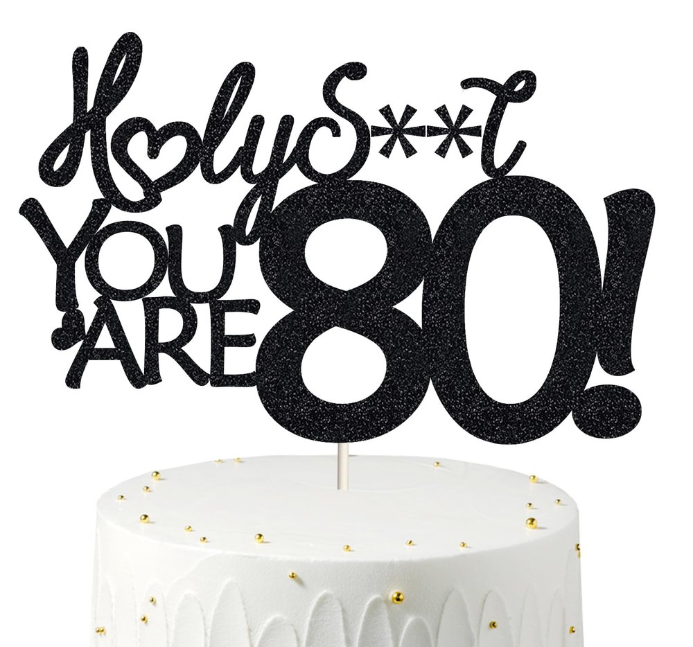 80 Cake Toppers, 80 Birthday Cake Toppers-Black Glitter, Funny 80th Cake Topper for Men For Women, 80th birthday decorations,80th Birthday Cake Topper Eighty Happy 80th Birthday Cake Topper