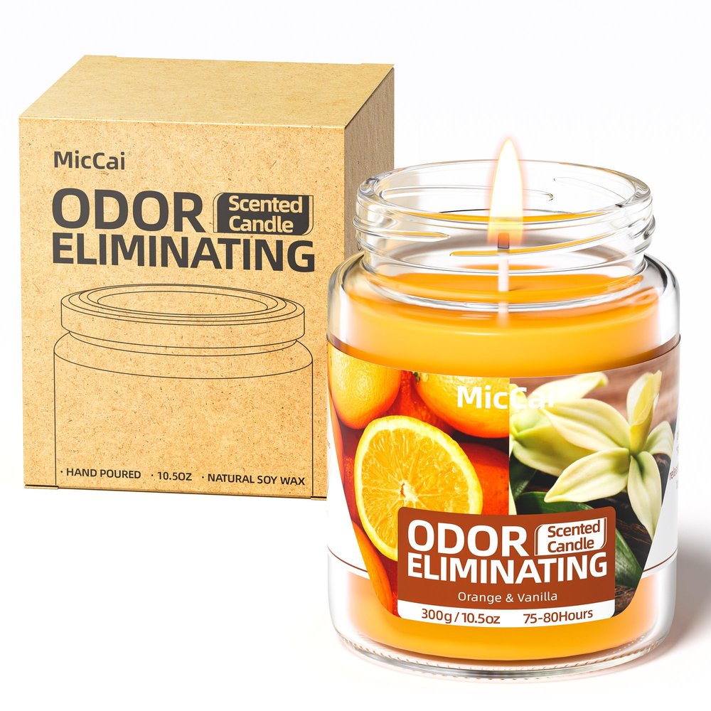 MicCai Orange & Vanilla Odor Eliminating Candles for Home Scented, Eliminates 99% of Pet, Smoke, Food and Other Smells Quickly, Highly Scented Candle, Premium Soy Candles Gift Set for Women