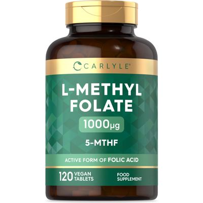 Methyl Folate 1000ug | 120 Vegan Tablets (4 Months Supply) | L-Methylfolate as a Active Form of Folic Acid 5-MTHF (Vitamin B9) | No Artificial Preservatives | by Carlyle