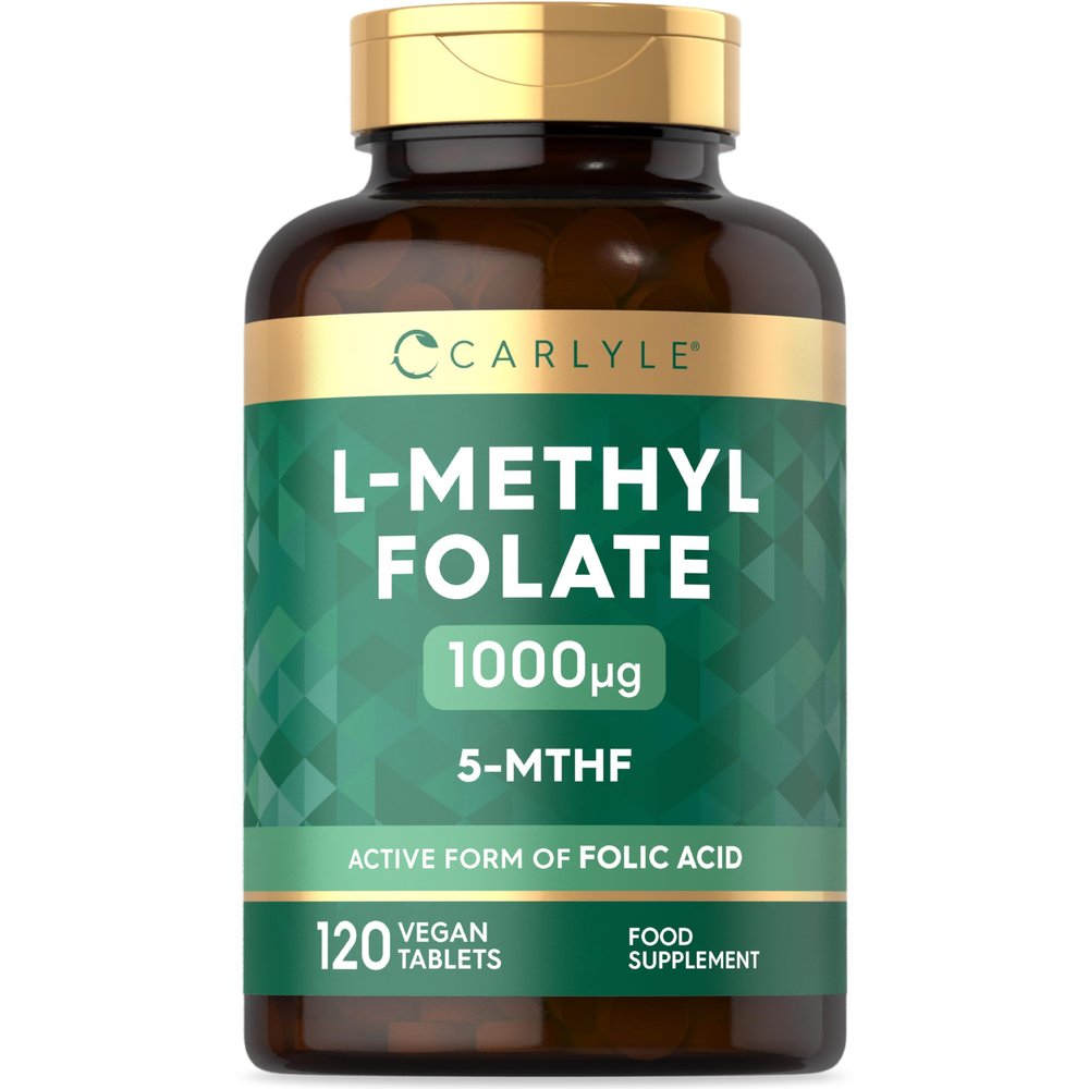 Methyl Folate 1000ug | 120 Vegan Tablets (4 Months Supply) | L-Methylfolate as a Active Form of Folic Acid 5-MTHF (Vitamin B9) | No Artificial Preservatives | by Carlyle