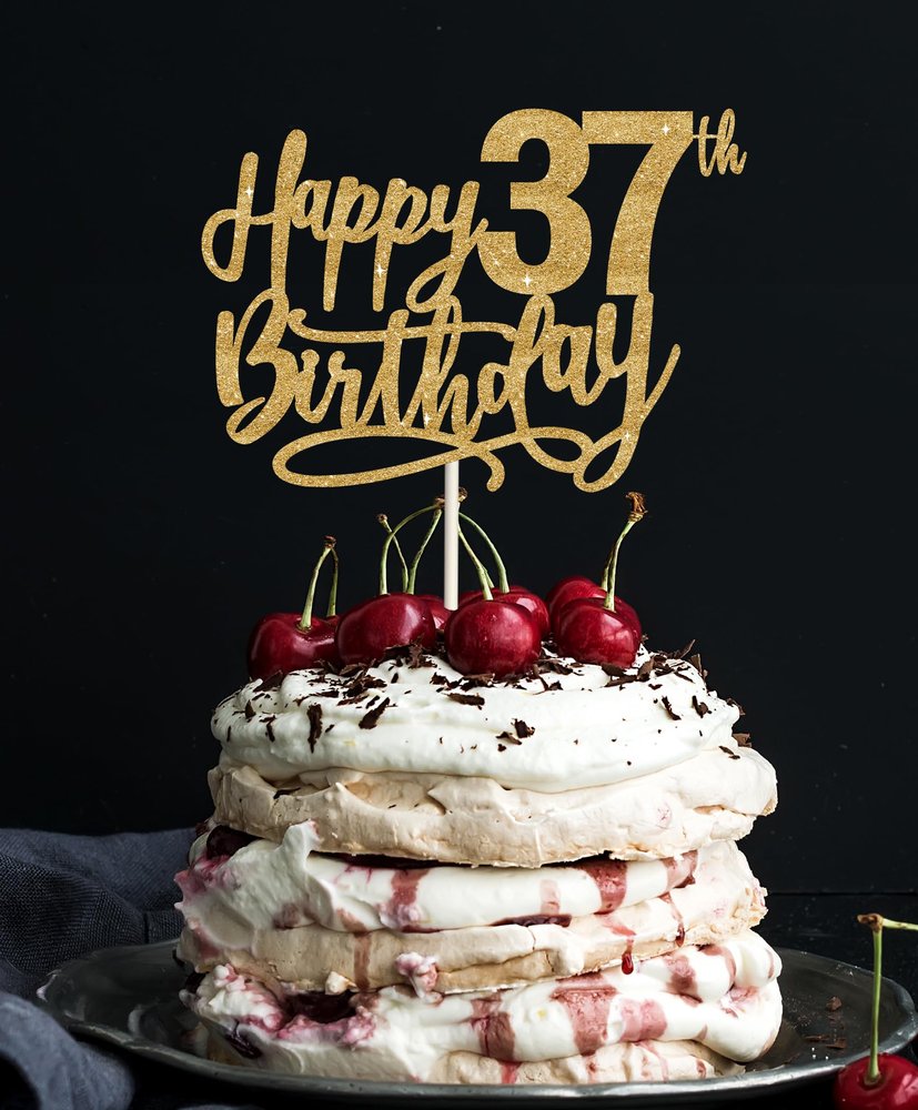 37 Birthday Cake Toppers, 37th birthday decorations, 37th Cake Topper for Men,37 Cake Topper For Women, 37th Birthday Cake Topper thirty seven Gold Glitter