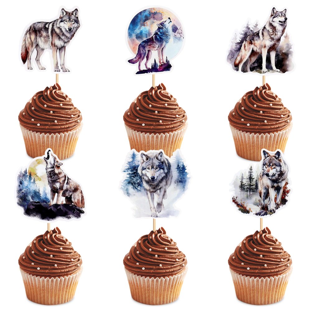 Cyodoos Pack of 24 Wolf Cupcake Topper Wolf Cake Decorations Wolf Party Decorations Birthday Wedding Party Decoration