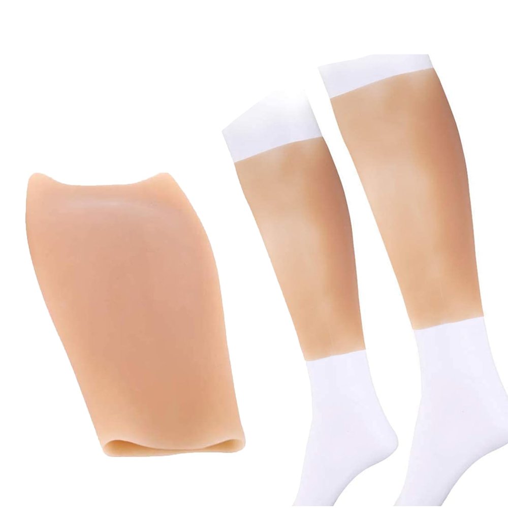 Adima Silicone Calf Calf Corrector Fake Calf Leg Enhancer Arms Scar Cover Sleeves for Thin Skinny Legs Cosplay O-Shaped Leg Pad,Skin(1 pair),L