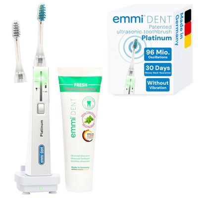 Emmi-dent Platinum Ultrasonic Electric Toothbrush  96 Million Vibrations | with Ultrasonic Toothpaste | Effective Cleaning | Smart Rechargeable Toothbrush | No Brushing| Up to 15 Days Battery Life