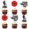 Keaziu 24 Pack Happy Memorial Day Red Flower Cupcake Picks Thanks For Your Service American National Memorial Day Theme Party Cake Decorations Supplies view 1
