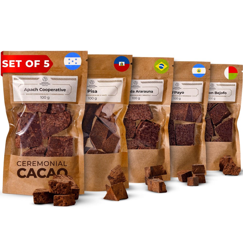 Ceremonial Raw Cacao 5 x 100g 100% Sugar-Free Keto Drinking Chocolate Raw Blocks for Ceremonial Use Spiritual Drinking Cacao Beans