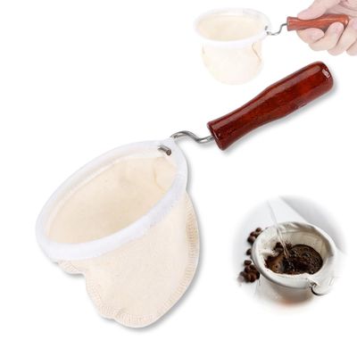 HuGuWdy Reusable Flannel Cloth Coffee Filter with Wooden Handle, Preferred Washable, White, 1 Count, Compatible with Coffee Maker