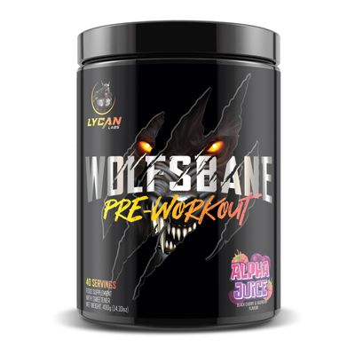 Lycan Labs Wolfsbane Strong Pre Workout Powder  High Stim Energy, Pump & Focus, 350mg Caffeine, 6g Citrulline, 3.2g BetaAlanine, Black Cherry & Raspberry, 40/20 Servings